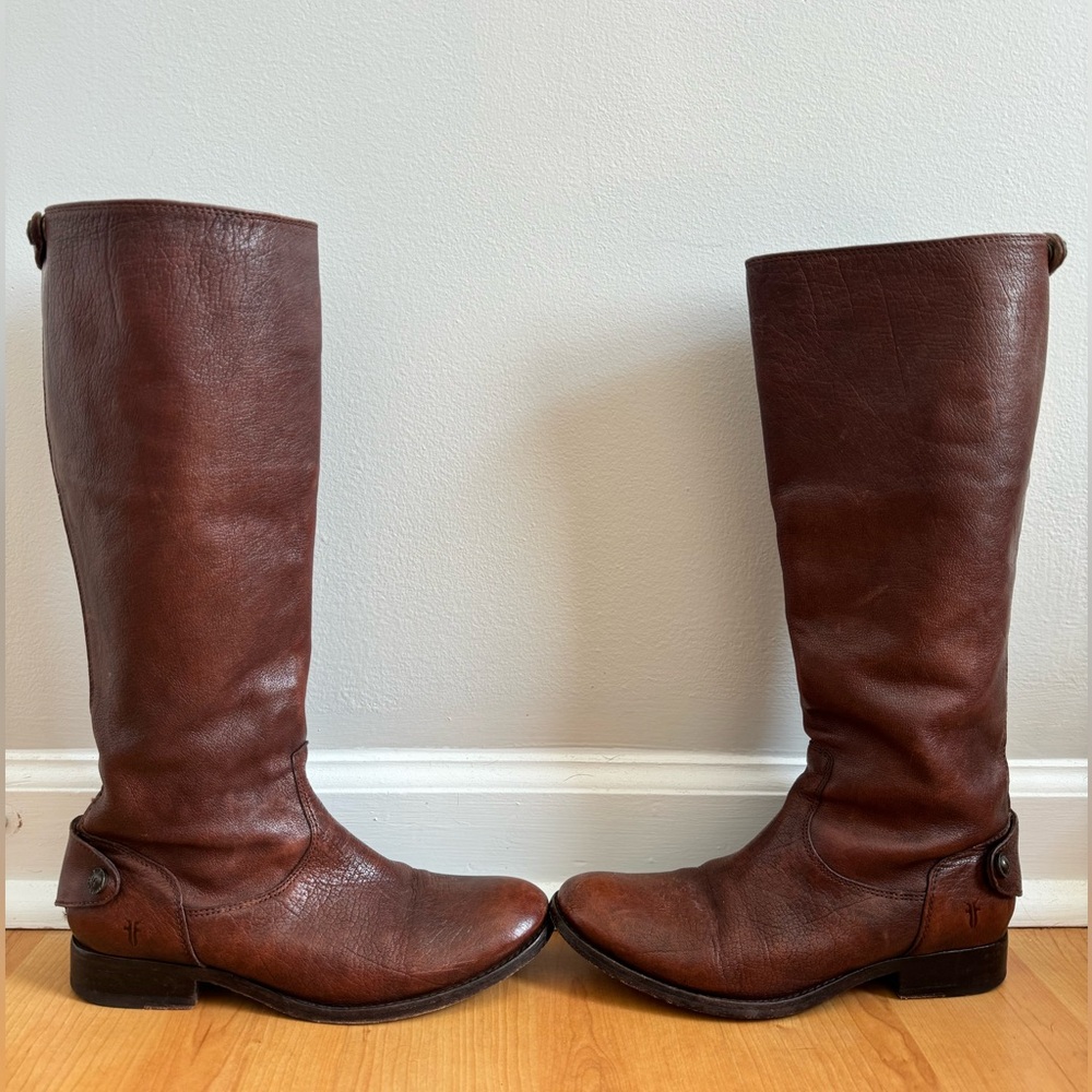 ❤️Frye 76430 Melissa Button Back-Zip Tall Brown Riding Boots Size 7 B